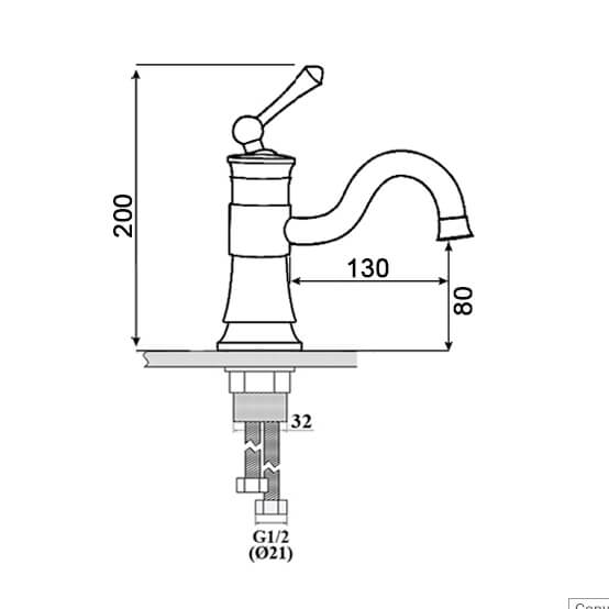 kích thước vòi lavabo đồng LD05